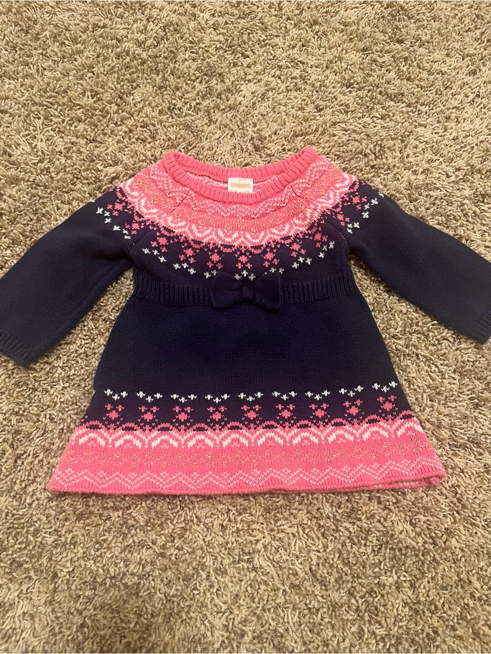 Gymboree Navy and Pink Fair Isle Knit Dress Top